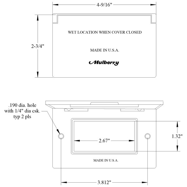 Mulberry Electrical Box Cover, Horizontal, 1 Gang, Rectangular, Aluminum, GFCI Receptacle 30451Z